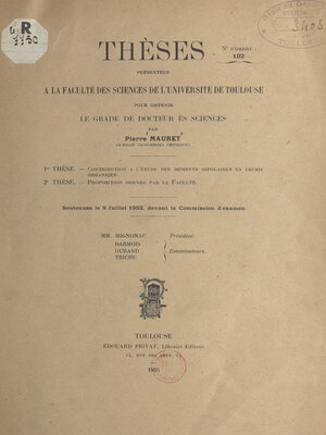 cover image of Contribution à l'étude des moments dipolaires en chimie organique